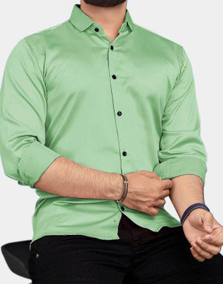 RADHEEFAB Men Solid Formal Light Green Shirt
