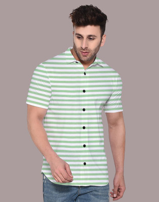 GEUM Men Striped Casual Green Shirt