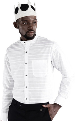 HOC Men Striped Casual White Shirt