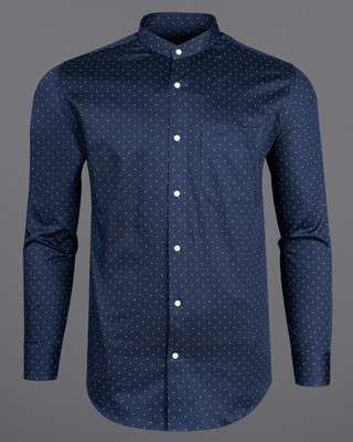 french crown Men Polka Print Casual Dark Blue, White Shirt