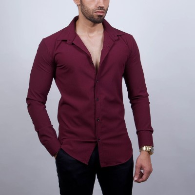 Praizy Men Solid Casual Maroon Shirt