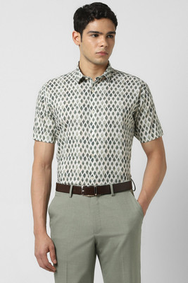 VAN HEUSEN Men Printed Party White, Light Green Shirt