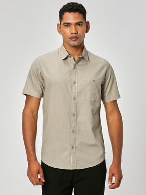 MUFTI Men Solid Casual Beige Shirt