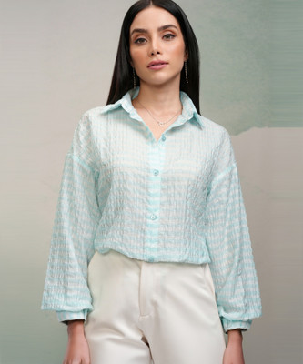 Tokyo Talkies Women Checkered Casual Blue Shirt