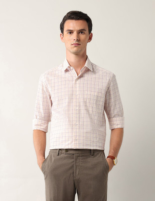 ARROW Men Checkered Formal Orange Shirt