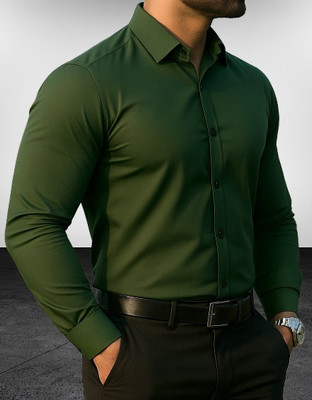 KPFSHION Men Solid Formal Green Shirt