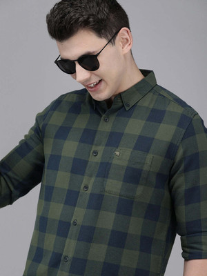 THE BEAR HOUSE Men Checkered Casual Green, Dark Blue Shirt