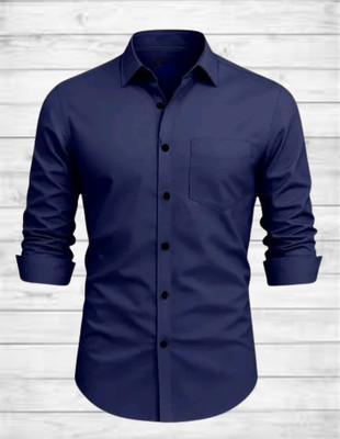 MUMIN Men Solid Formal Dark Blue Shirt