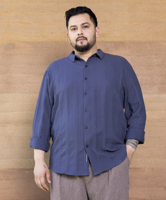 Instafab Plus Men Solid Casual Blue Shirt