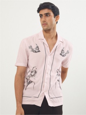 RARE RABBIT Men Printed Casual Pink Shirt