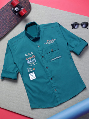 Yk Boys Printed Casual Blue Shirt