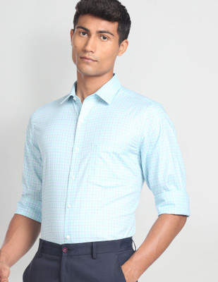 ARROW Men Checkered Formal Green Shirt