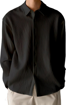 KAKIDO Men Striped Casual Black Shirt