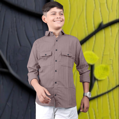 Lolark Boys Solid Festive Brown Shirt