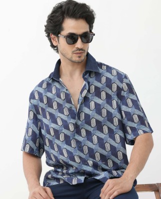 RARE RABBIT Men Printed Casual Blue Shirt