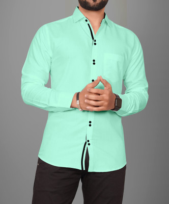 Clusy Men Solid Formal Light Green Shirt