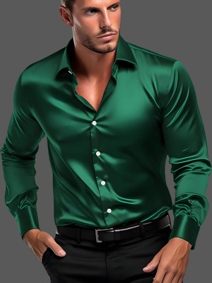 SOLSTICE Men Solid Formal Green Shirt