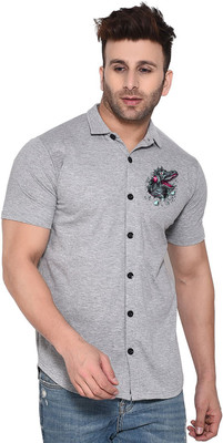 tfurnish Men Solid Casual Silver Shirt