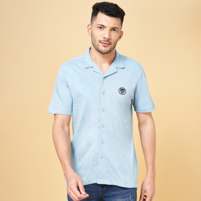 SF Jeans by Pantaloons Men Printed, Solid Casual Light Blue Shirt