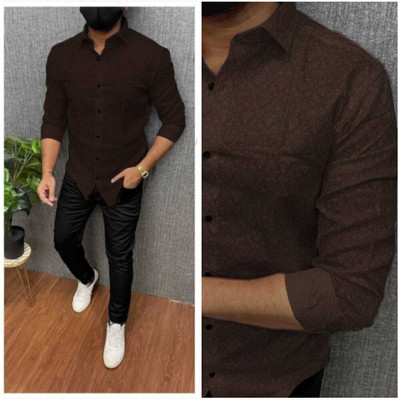 DISHANK CREATION Men Printed Casual Maroon Shirt