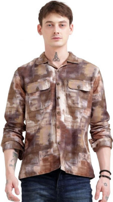 Estilocus Men Self Design Casual Brown Shirt