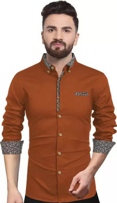 Silory Men Solid Casual Orange Shirt