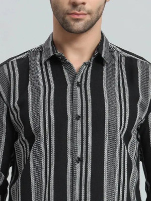 SHOPBAZAR Men Striped, Solid Casual Black Shirt