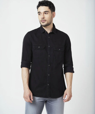 Spykar Men Solid Casual Black Shirt
