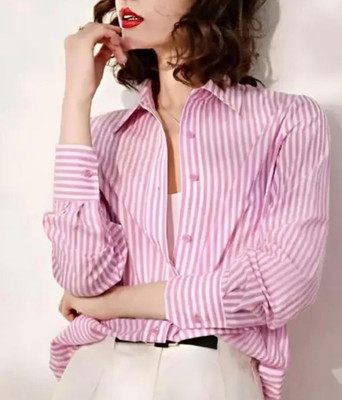 ClothCraftersCo Women Striped Casual Blue Shirt