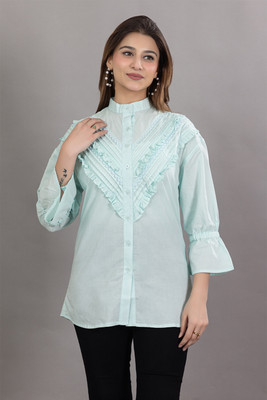 Japroz Women Solid Formal Light Green Shirt