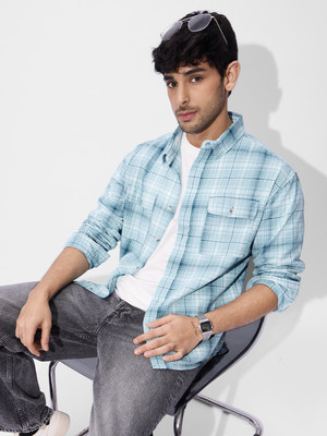 The Souled Store Men Checkered Casual Blue Shirt