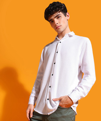 INDICLUB Men Self Design Casual White Shirt