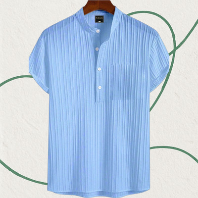 Looksky Men Self Design Casual Light Blue Shirt