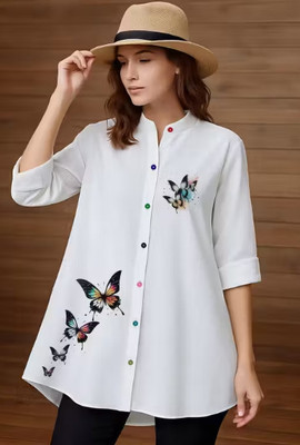 Leemadi Trendz Women Printed Casual White Shirt