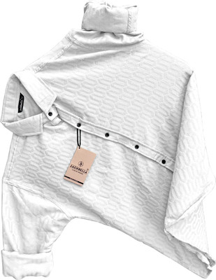 JACKBELLA Men Self Design Casual White Shirt
