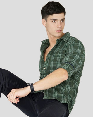 Jai Textiles Men Checkered Casual Green Shirt