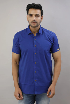 Pactimo Men Solid Casual Blue Shirt