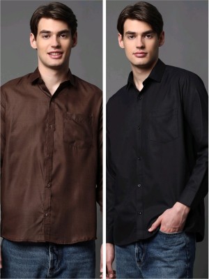 brown brothers Men Solid Formal Black, White Shirt(Pack of 2)