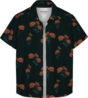 Hellcat Boys Printed Casual Dark Green Shirt