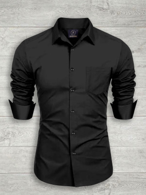ARRONE Men Solid Casual Black Shirt