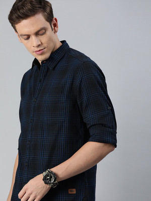 Roadster Men Checkered Casual Black Shirt