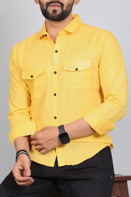 VSTRR THE INDIAN TOUCH Men Solid Casual Yellow Shirt