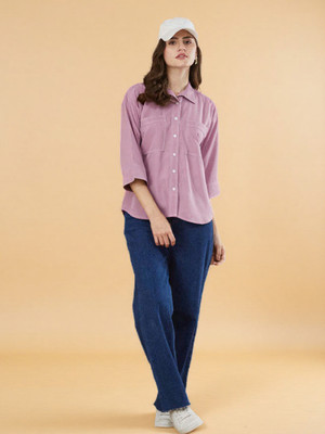 Pearlize Women Solid Casual Pink Shirt