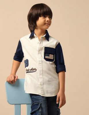 U.S. POLO ASSN. Boys Striped Casual Beige Shirt
