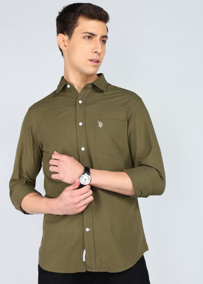 U.S. POLO ASSN. Men Solid Casual Dark Green Shirt