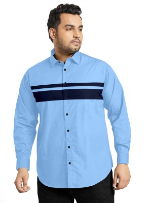 Aloof Men Striped Casual Light Blue Shirt