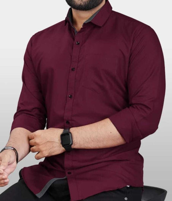 swadra Men Solid Casual Maroon Shirt