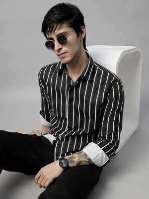 trybuy.in Men Striped Party Black, White Shirt