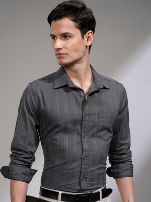 HIGHLANDER Men Self Design Casual Grey Shirt