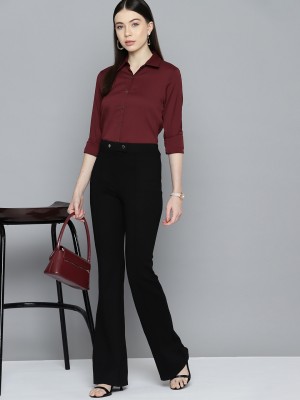 Wisstler Women Solid Casual Maroon Shirt